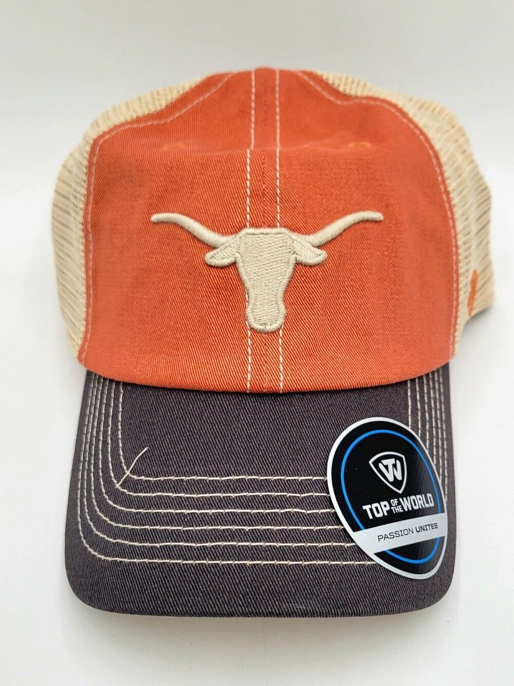 Texas Longhorns Top of the World Mesh Trucker Snapback Hat Burnt Orange/Grey NEW
